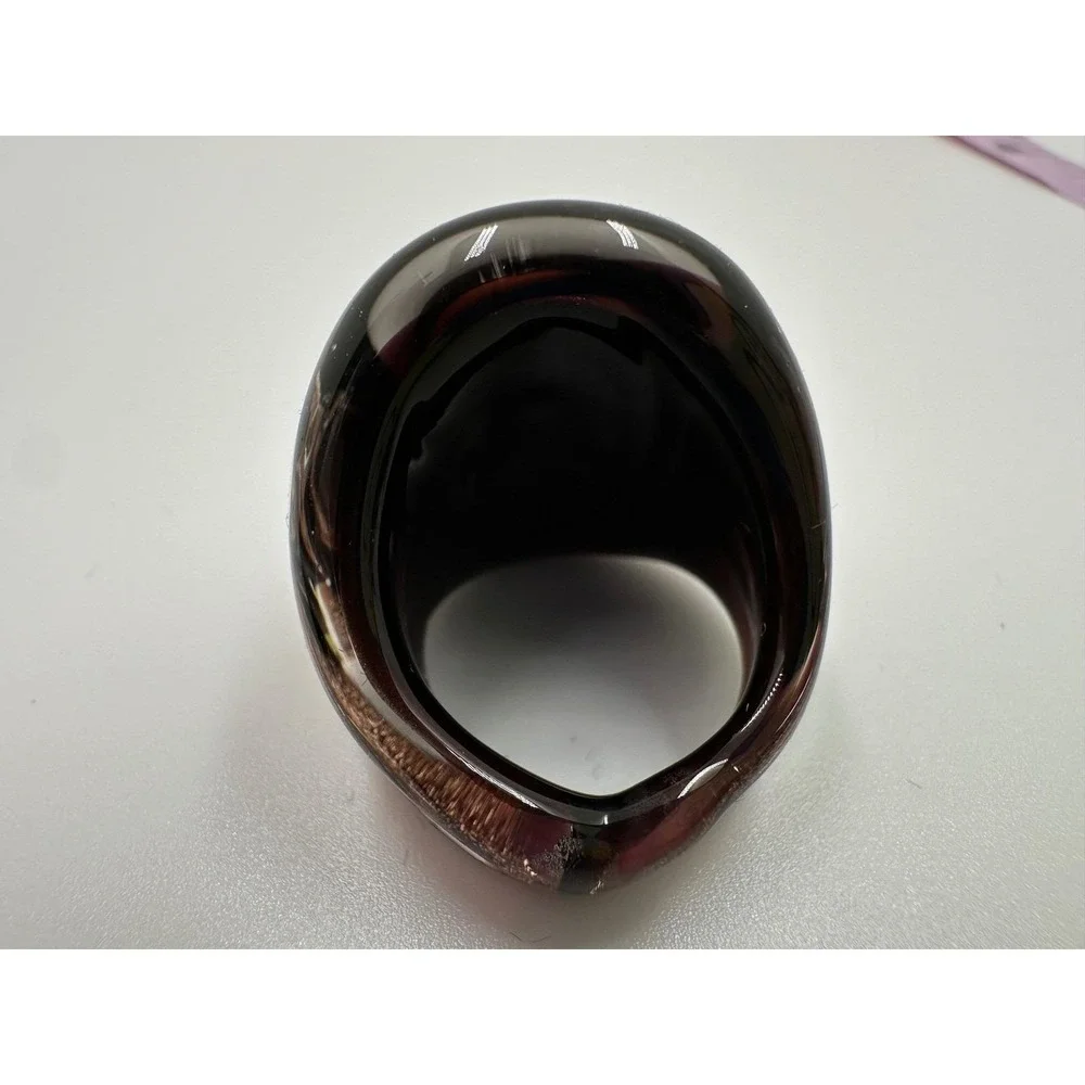 Venetian Murano Glass  Statement Ring Copper Aventurine Swirl Brown Tiger Size 7